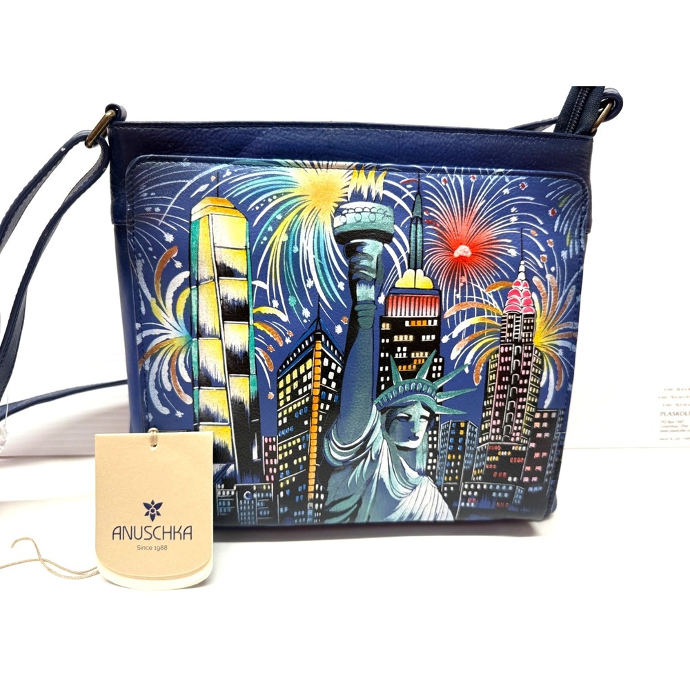 Anuschka Lady Liberty New York Leather Crossbody Organizer Blue 250th Anniv. USA